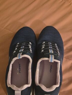 Skechers Women's Navy and Light Pink Knit Slip-On Sneakers